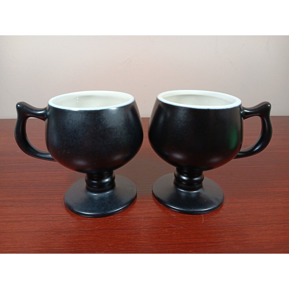 Set Of 2 Vintage Hall 2274 Black Pottery Irish Coffee Mugs ***SEE NOTE***